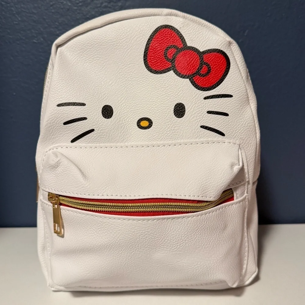 Hello Kitty White and Red Kids Backpack 10” Tall 8” Wide Faux Leather